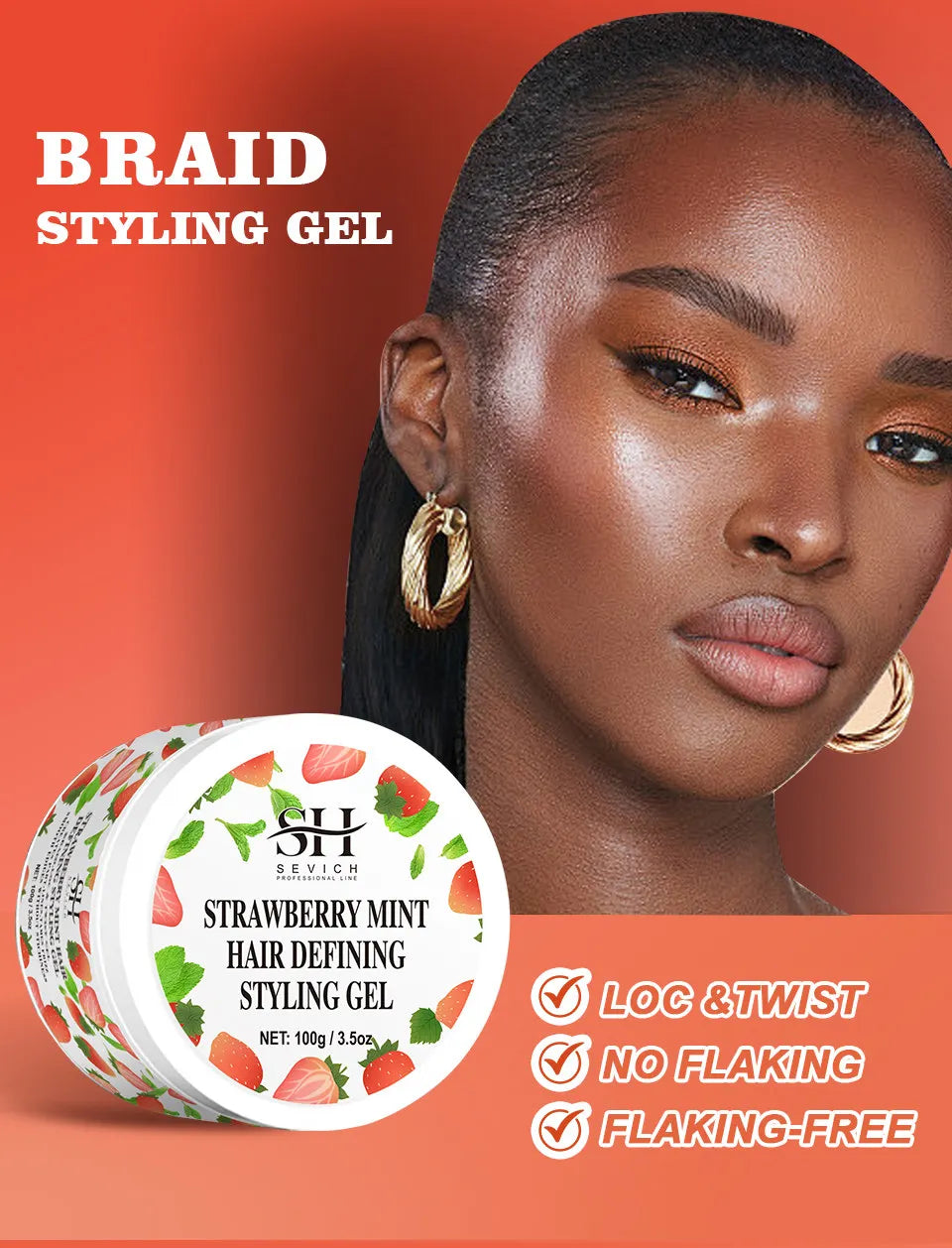 Strawberry Mint Hair Styling Gel Hair Pomade Professional Edge Control Wax for Wigs Women Lasting Edges Control Hair Wax Cream