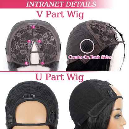 V Part Wig Human Hair Bob Wig for Black Women Brazilian Remy Straight Human Hair U Part Wig Beginner Friendly No Glue No Sew in