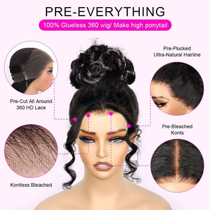 360 Full HD Lace Front Wig Body Wave Hair Wig with Baby Hair Pre-Plucked 100% Human Hair Wig Natural Black Color For Women