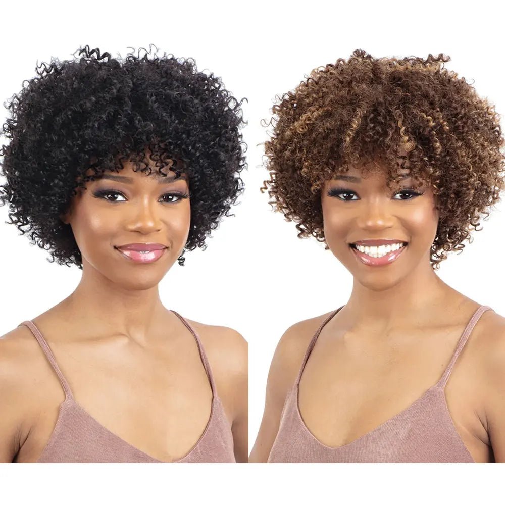 Highlight Afro Kinky Curly Human Hair Wigs for Black Women Ombre Brown Blonde Short Curly Human Hair Wig  Full Machine Wigs