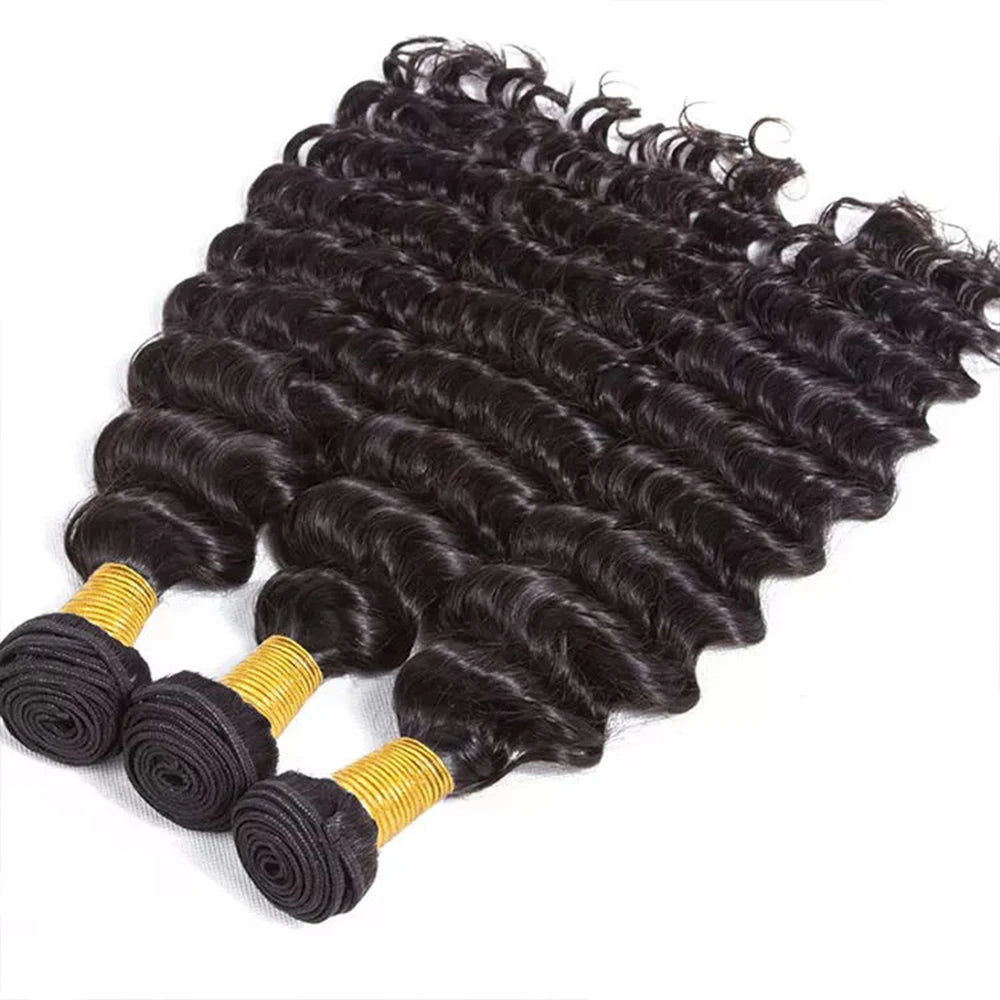 38 40 Inches Deep Wave Natural Color Bundles Brazilian Hair Extension Remy Hair Bundles One Weave Unprocessed 3/4 Pieces
