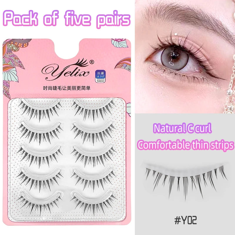 Yelix Manga Lashes With Clear Band Natural Eyelashes Spiky Asiatic Eye Soft Wispy Lashes 2024 Girl Group False Lashes