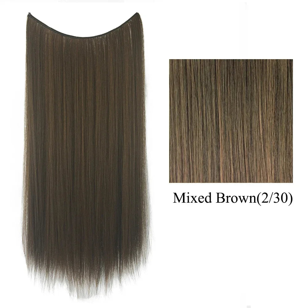 22'' 26'' Long Straight Blonde Synthetic Halo Hair Extensions Fish Line Invisible Hairpiece Extension Fake Hair for Girls