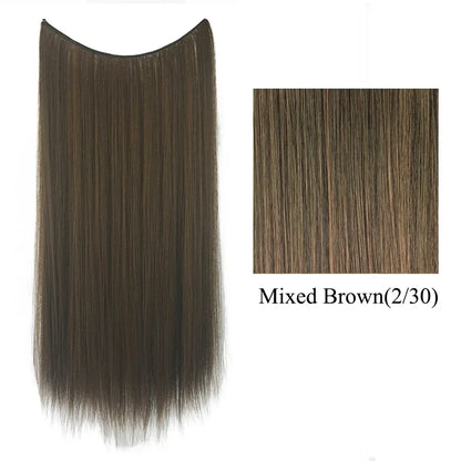 22'' 26'' Long Straight Blonde Synthetic Halo Hair Extensions Fish Line Invisible Hairpiece Extension Fake Hair for Girls