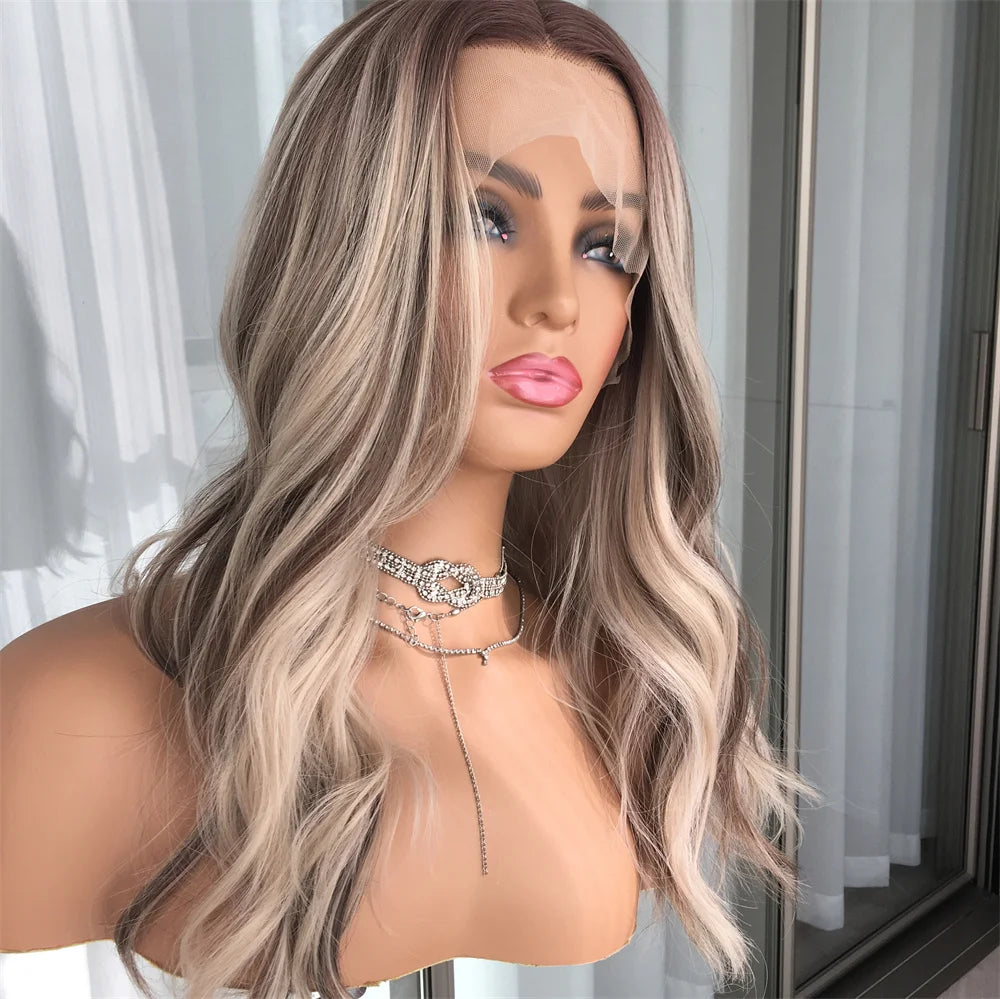 Lace Front Wig Straight Ombre Blonde Synthetic Lace Wig for Women 13x4 Lace Frontal Pre plucked Heat Resistant Fiber Hair