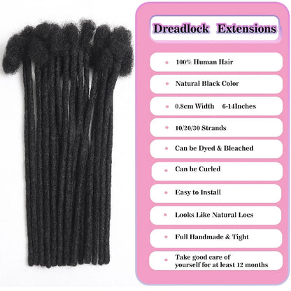 Afro Fully Handmade Permanent Loc Extensions Human Hair 0.8cm Boho Braids Dreadlock Extension Human Hair For Women 10-40 Strands