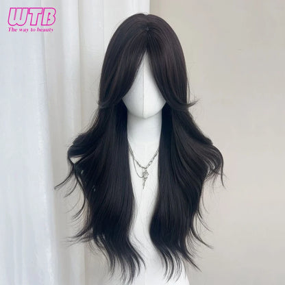 Syntietic WIGS Popular Black Long Deep Wave Hair Lolita Wigs With Bangs Synthetic Wig For Women Fashion Thick Curls Wigs Girl