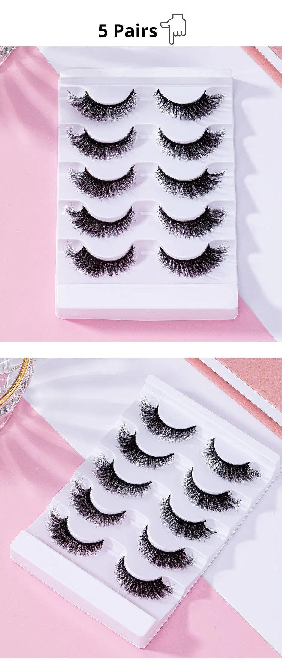 7 Pairs Pack 3D Wispy Cat Eye Fake Lashes Natural Look