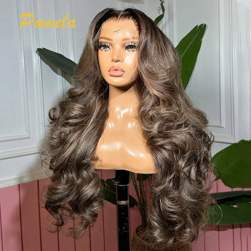 Highlight Loose Deep Wave Ombre Blonde Colored Wigs 13x4 HD Transparent Lace Frontal Glueless Wigs Human Hair Ready To Wear