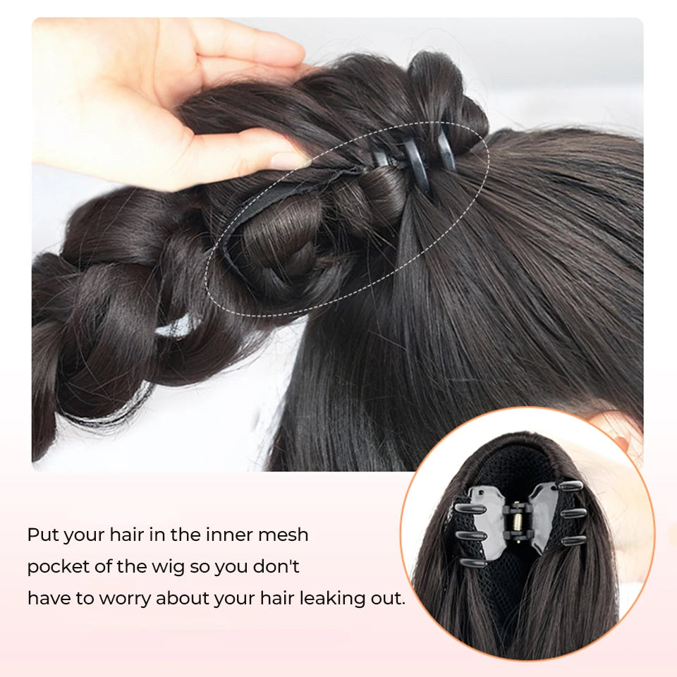 Ponytail Extension Bow Claw Curly Wavy Clip in Hairpiece Ponytail Hair Extensions Long Pony Tail Synthetic for Women Girl Daily