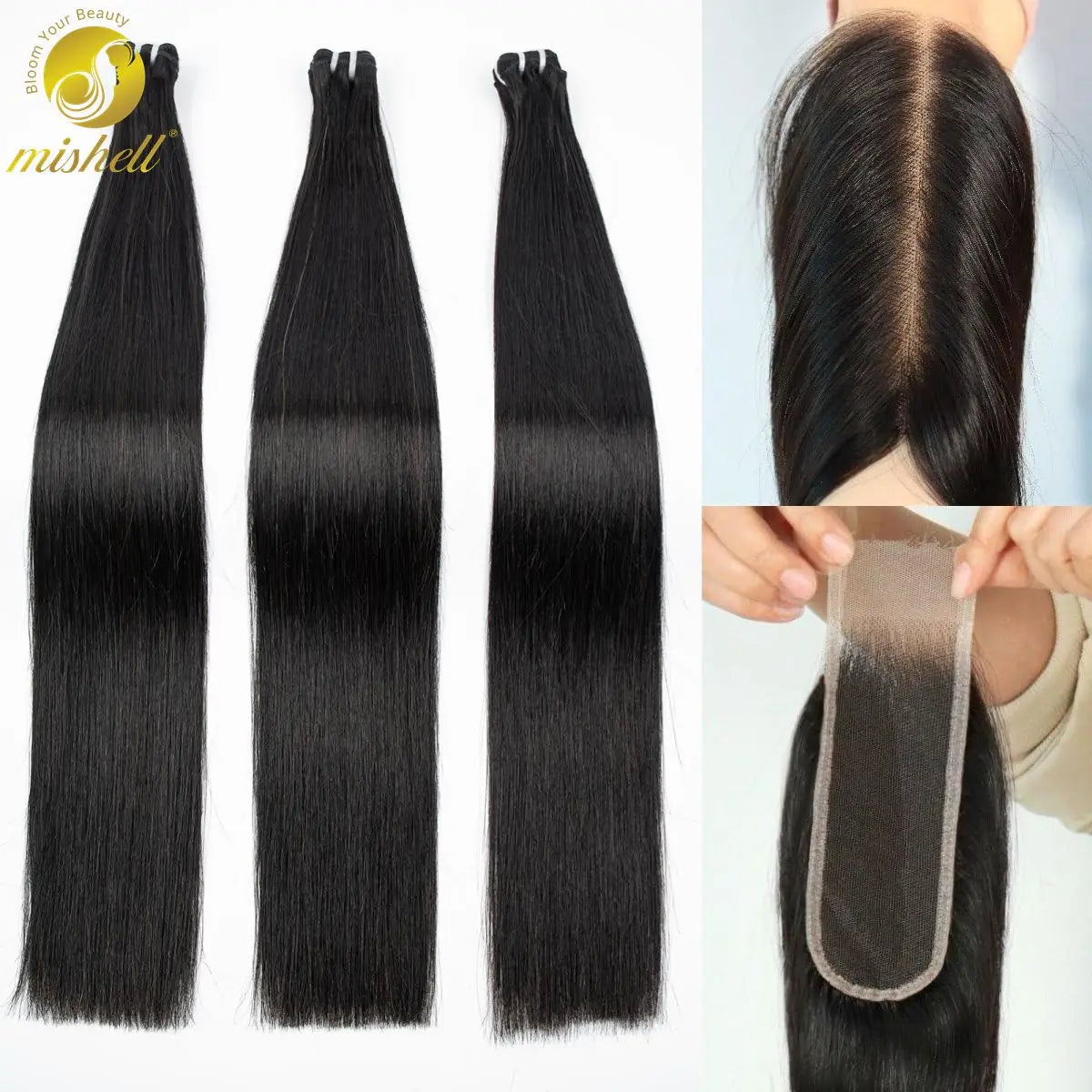16A Double Drawn Vietnamese Bone Straight Bundles with 13x4 Lace Frontal 100% Raw Human Hair Bundle with 2x6/5x5 HD Lace Closure