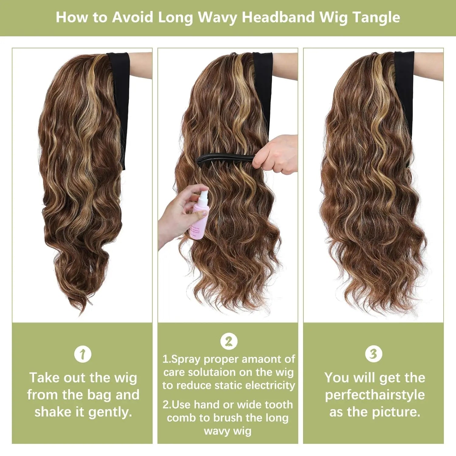 Long Wavy Headband Wig for Women Black Wigs with Brown Blonde Wigs Put On and Go Glueless Wig Long Synthetic Wig Party Daliy Use