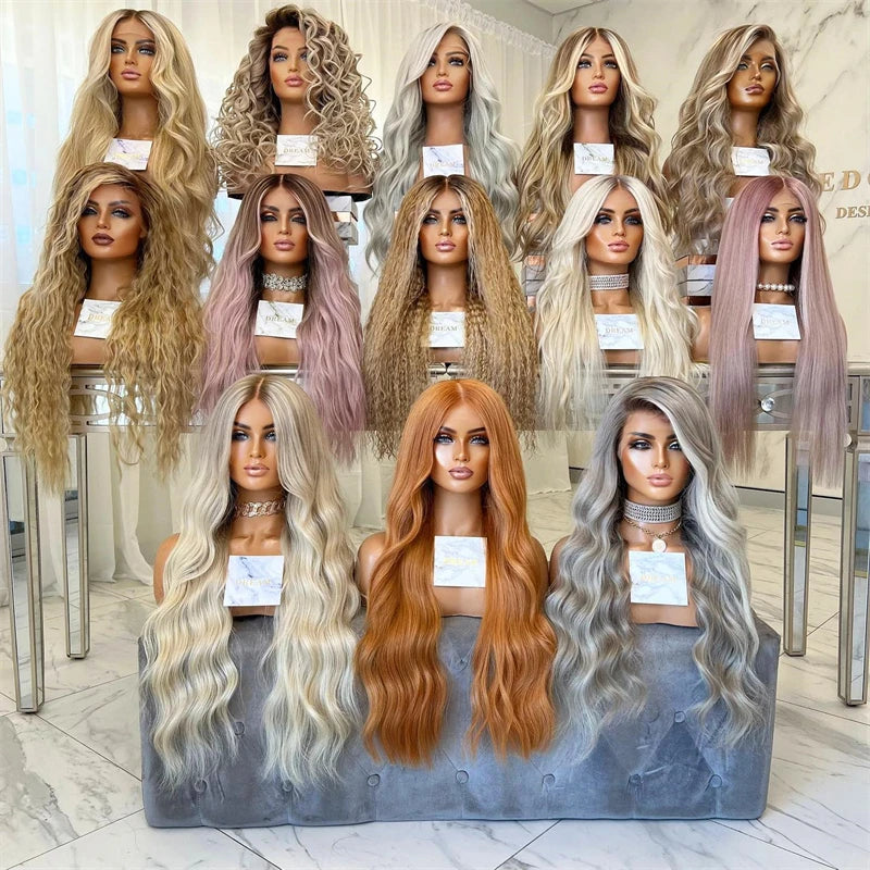 Lace Front Wig Long Wave Curly Women Wigs High Heat Protected Ombre Golden Blonde 13x4 Synthetic Wigs that look like human hair