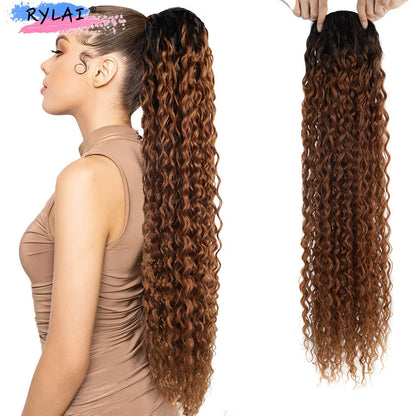 Long Curly Ponytail Extensions Synthetic Horse tails Curly False Tail For Women 32Inch Hairpiece Ponytail Hair Extensions