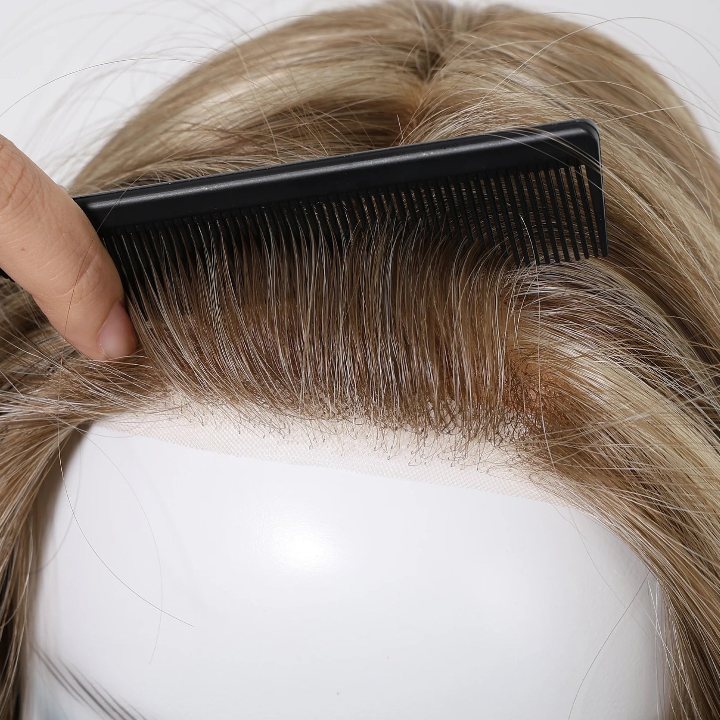 MONO Lace Frontal Synthetic Wigs Light Brown Blonde Hair Middle Length Straight Layered Wigs for White Women Daily 16inches Hair