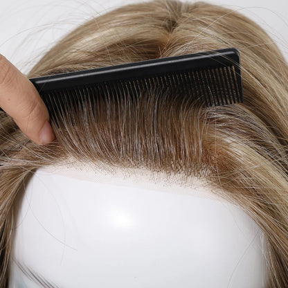 MONO Lace Frontal Synthetic Wigs Light Brown Blonde Hair Middle Length Straight Layered Wigs for White Women Daily 16inches Hair