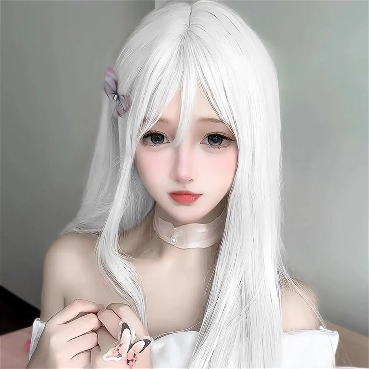 White long straight hair synthetic wig | high quality breathable inner mesh suitable for daily wear