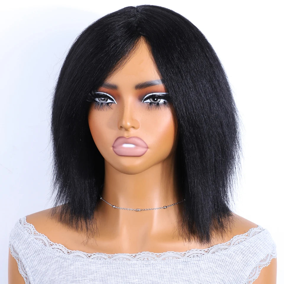 Sleek Yaki Straight Human Hair Wigs For Women Short Straight Bob 100% Real Brazilian Hair Wigs 4# Brown Colored  Hair Wigs