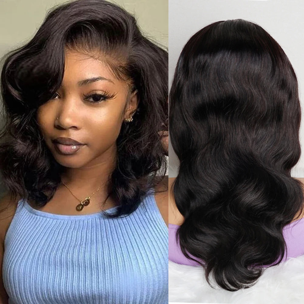 Lace Front Wigs Body Wave 100% Human Hair Wig for Women Black Short Wavy Style Transparent Lace Closure Wigs Bobbi