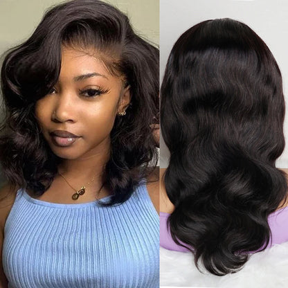 Lace Front Wigs Body Wave 100% Human Hair Wig for Women Black Short Wavy Style Transparent Lace Closure Wigs Bobbi