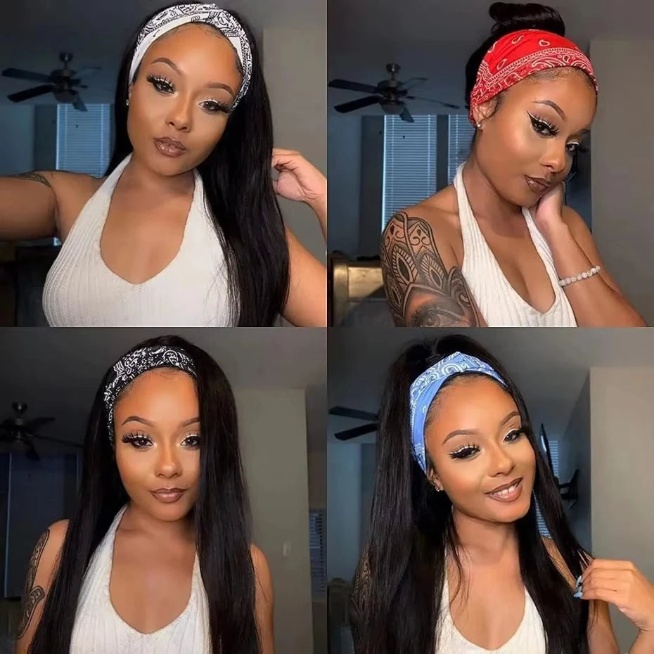 Headband Wig Human Hair Straight Brazilian Wigs With Head Band For Black Women Remy Full Machine Made