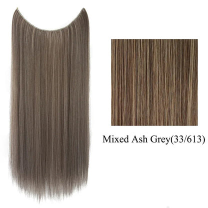 22'' 26'' Long Straight Blonde Synthetic Halo Hair Extensions Fish Line Invisible Hairpiece Extension Fake Hair for Girls