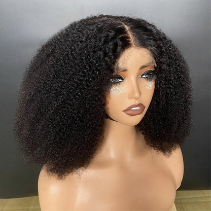 Afro Kinky Curly 250% Density 4x4 Lace Front Short Curly Wigs 100% Human Hair Pre-Plucked Brazilian Virgin Hair Natural Color