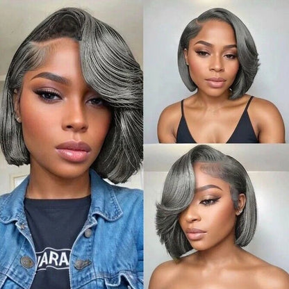 Sleek Yaki Straight Gray Hair Bundles Brazilian Hair Weave Bundles Silver Grey  #44 #34 51# For Black Remy Human Hair Extensions
