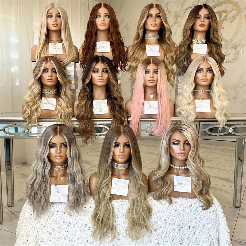 Lace Front Wig Long Wave Curly Women Wigs High Heat Protected Ombre Golden Blonde 13x4 Synthetic Wigs that look like human hair