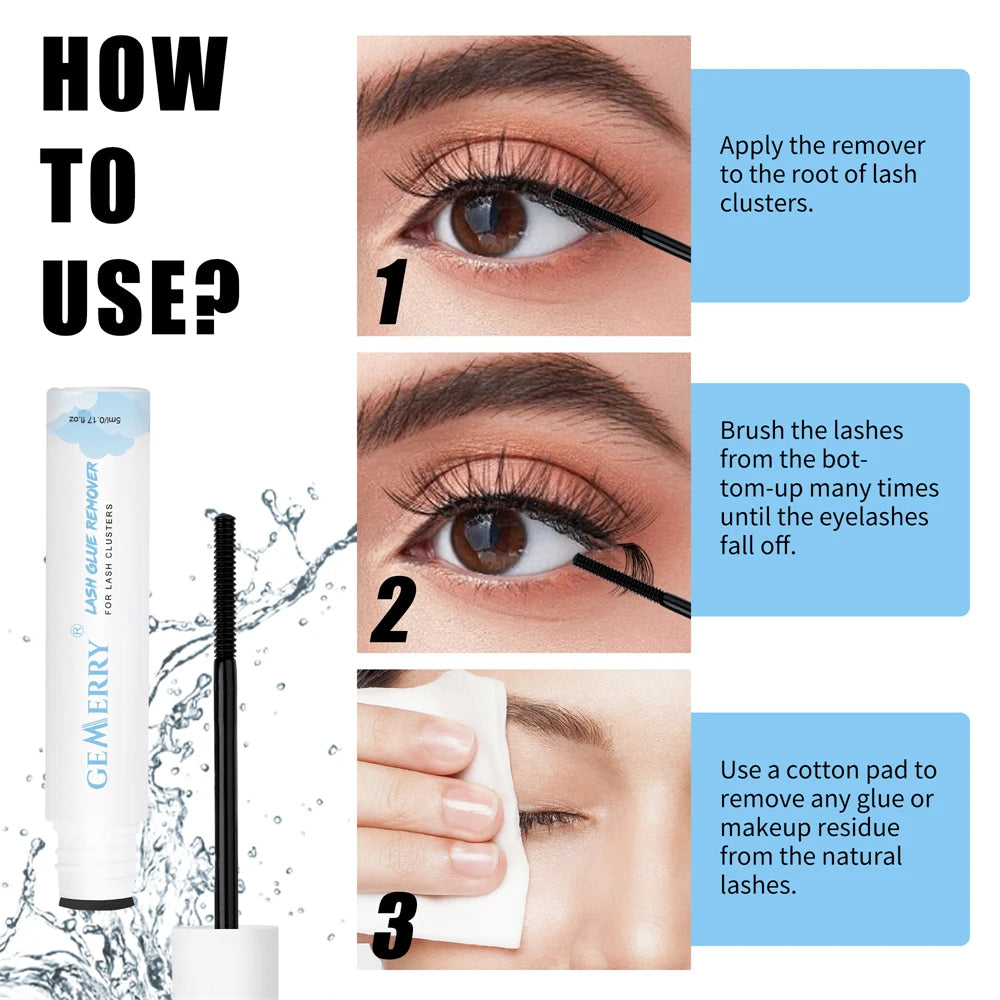 GEMERRY DIY 5ml Lash Glue Remover for Eyelash Extensions Self-Use Remover  Gentle Non-irritating Cluster Segment Lash Remover