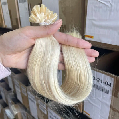 U Tip Hair Extensions Real Human Hair 12"-20" Color 60 Platinum Blonde Hair Extensions Keratin U Tip Hair Extensions 30G/50S