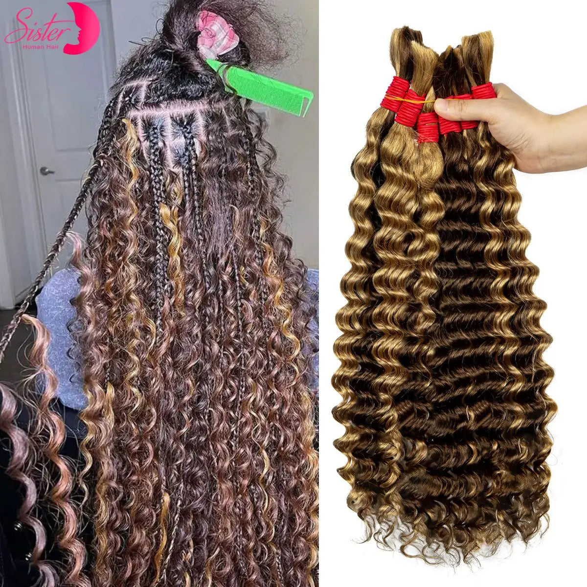 Deep Wave Bulk Human Hair for Boho Braids No Weft 100% Virgin Human Hair Bulk for Braiding Curly Extension Bundles for Women