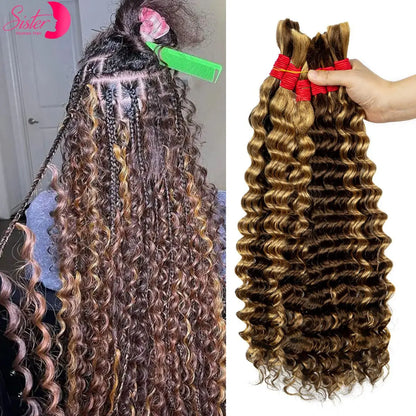 Deep Wave Bulk Human Hair for Boho Braids No Weft 100% Virgin Human Hair Bulk for Braiding Curly Extension Bundles for Women