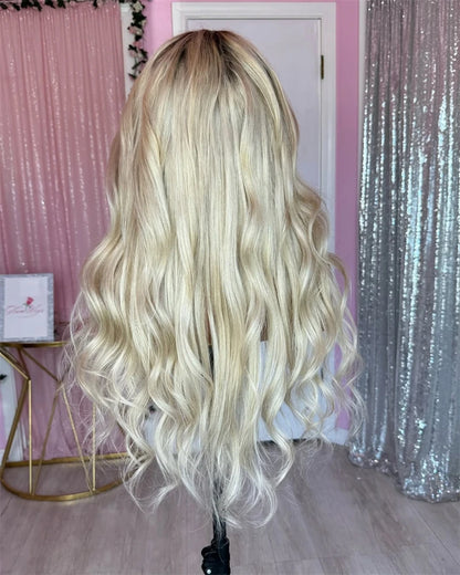 Lace Front Wig Long Wave Curly Women Wigs High Heat Protected Ombre Golden Blonde 13x4 Synthetic Wigs that look like human hair