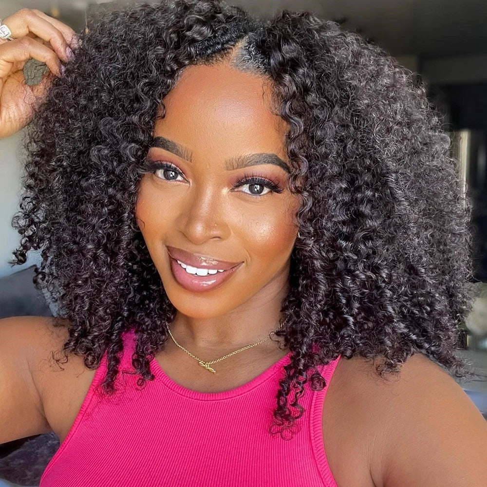 V Part Wig Human Hair Full Machine Made No Leave Out Afro Kinky Curly Human Hair Wigs for Women V Part Kinky Curly Wigs 180%