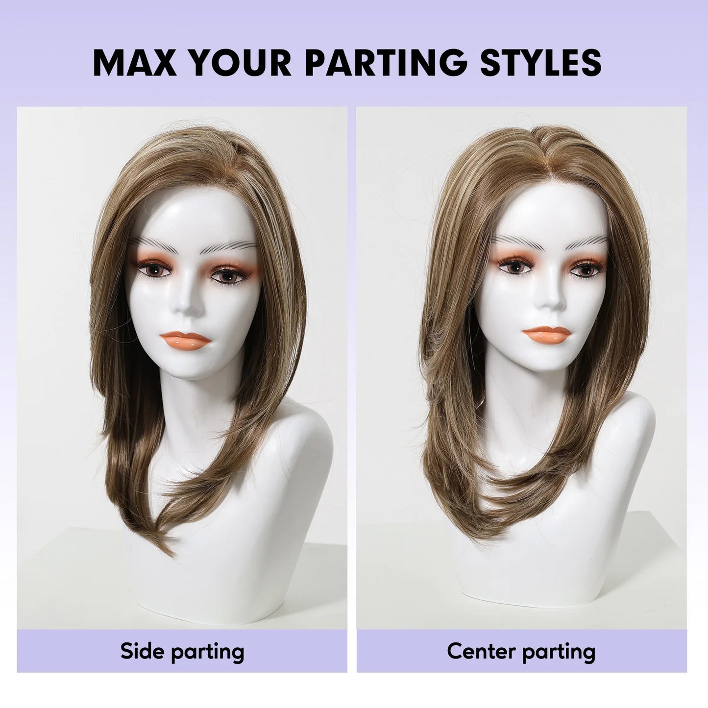 MONO Lace Frontal Synthetic Wigs Light Brown Blonde Hair Middle Length Straight Layered Wigs for White Women Daily 16inches Hair