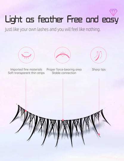 Yelix Manga Lashes With Clear Band Natural Eyelashes Spiky Asiatic Eye Soft Wispy Lashes 2024 Girl Group False Lashes