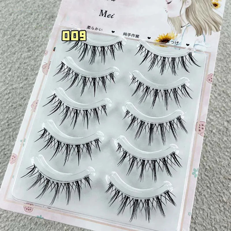 Eye Makeup 5 Pairs False Eyelashes Natural Wispy Cross Lash Extension 3D Bunch Japanese Fairy Little Devil Cosplay Daily Dating