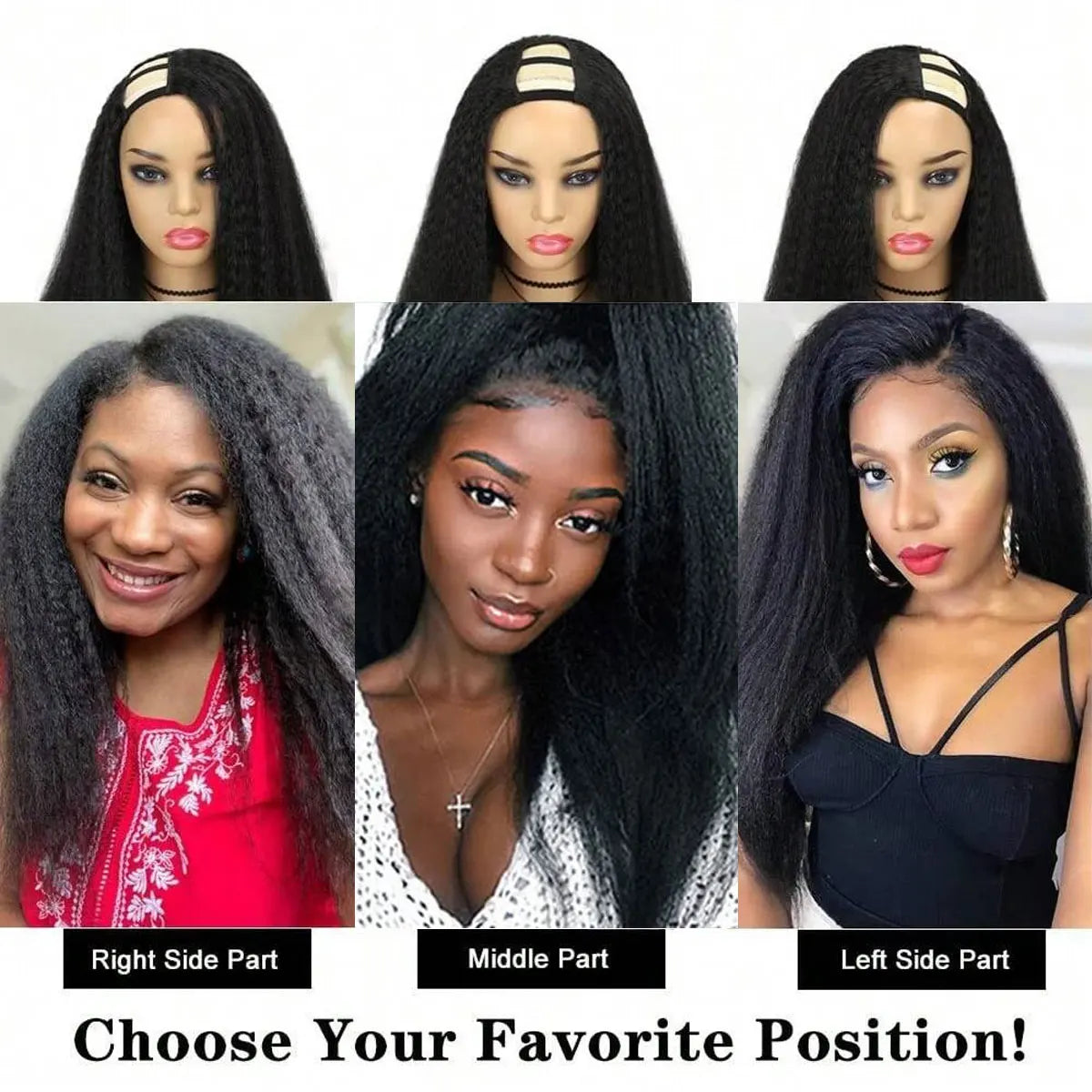 Synthetic U Part Wigs for Black Women Yaki Straight Wigs Natural Color Kinky Straight U-part wigs Hair Extension Clip