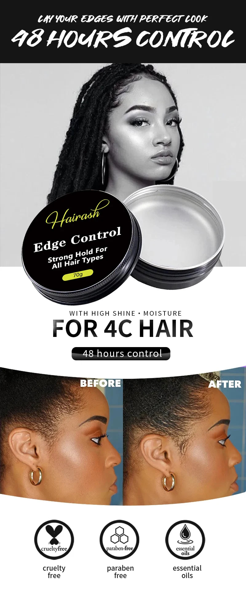 Edge Control Gel Private Label Strong Hold Hair No Residue Styling Baby Hair Non-greasy Smoother For All Hair Types