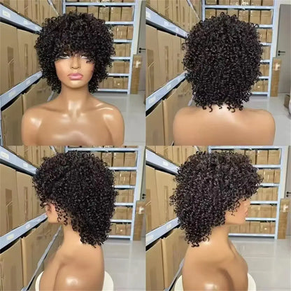 100% Human Hair Mongolian Afro Kinky Curly Full Machine Explosive Head Wigs Virgin Hair For Black Women Grade 12A Soft and Silky