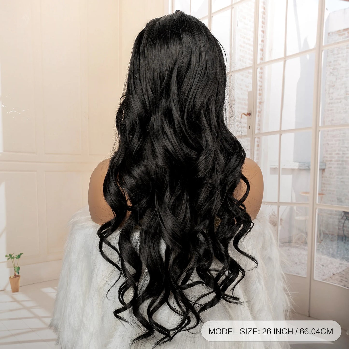 26 Inches Long Wavy Curly with Braids Synthetic Hair 13x4 Lace Front Wigs for Women Natural Color Wig for Daily Party Use