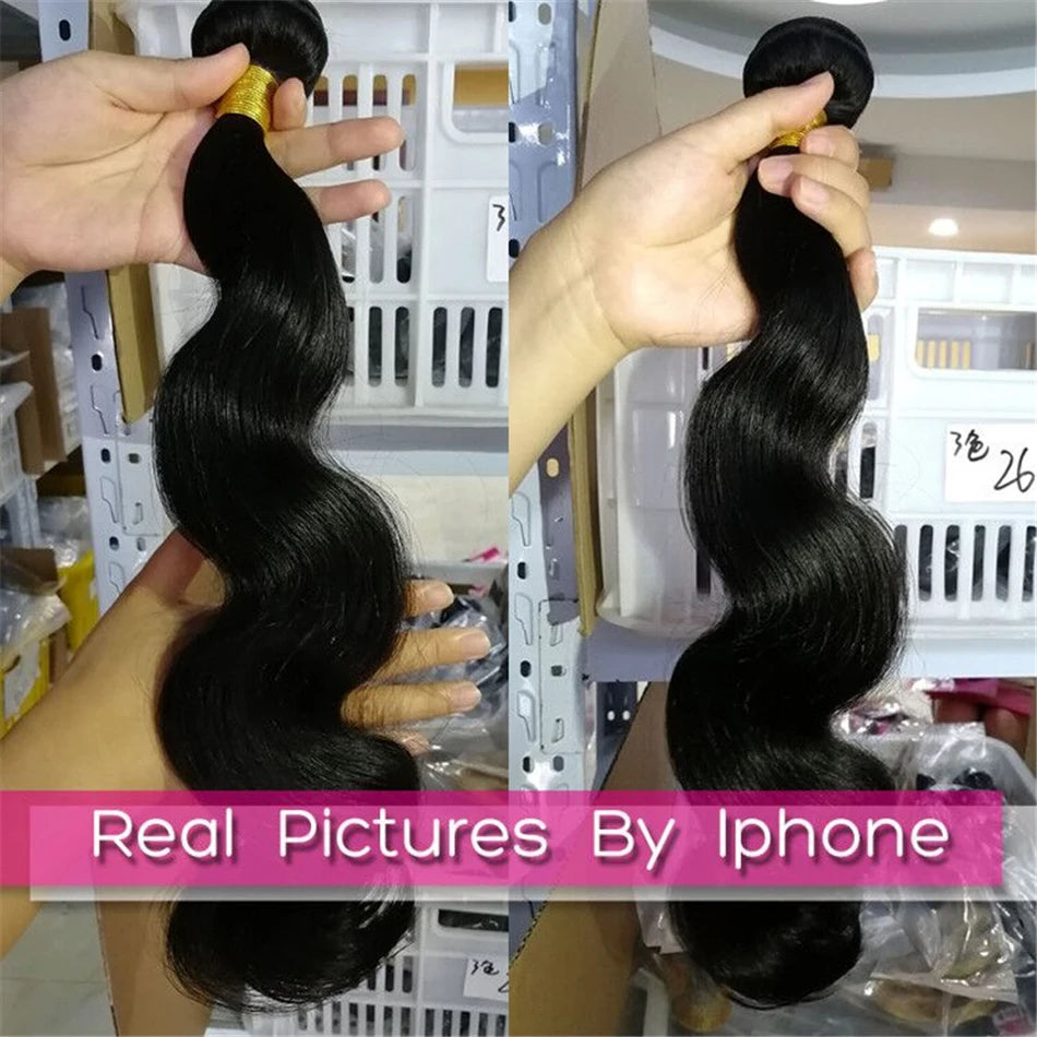 Body Wave Bundle With Frontal 13x4 HD Lace Peruvian 100% Human Hair Extension 3 Bundles With Closure Frontal Natural Color Hair