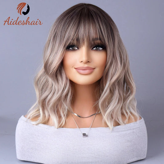 Synthetic wig 2023 New Internet celebrity style with fringe gradually light gray wigs European and American