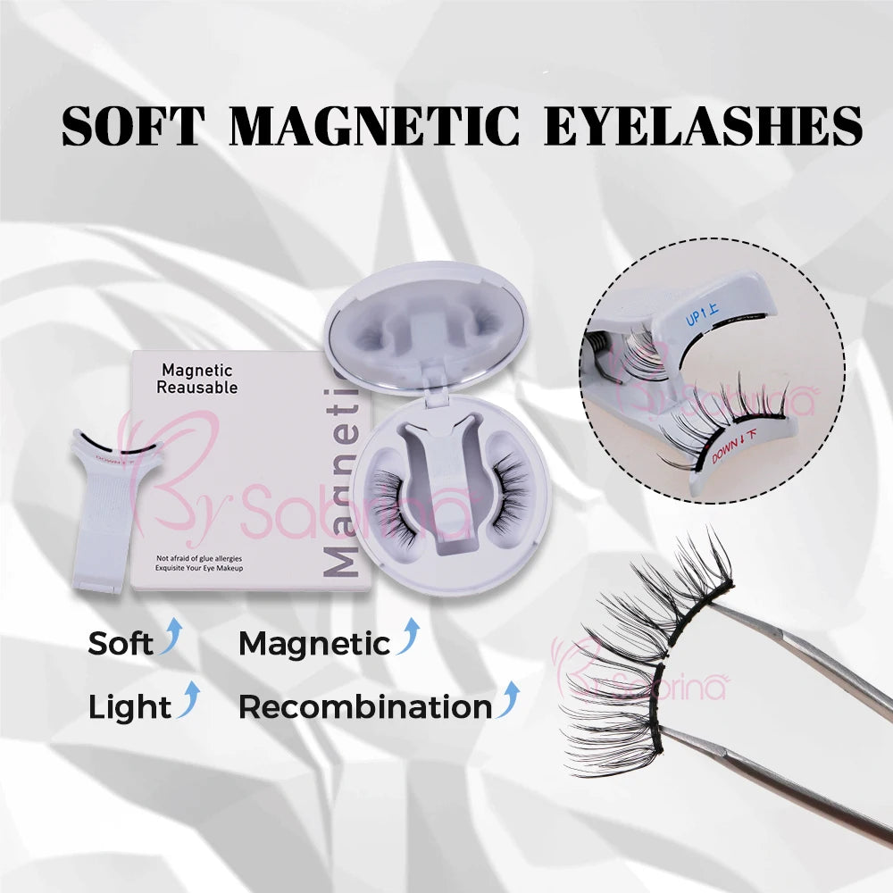 Natural Wispy Magnetic Eyelashes - Soft Flexible False Lashes Reusable No Glue Needed for Women Daily Party Wedding Makeup
