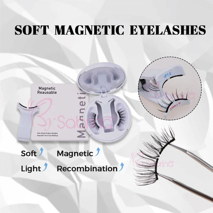 Natural Wispy Magnetic Eyelashes - Soft Flexible False Lashes Reusable No Glue Needed for Women Daily Party Wedding Makeup