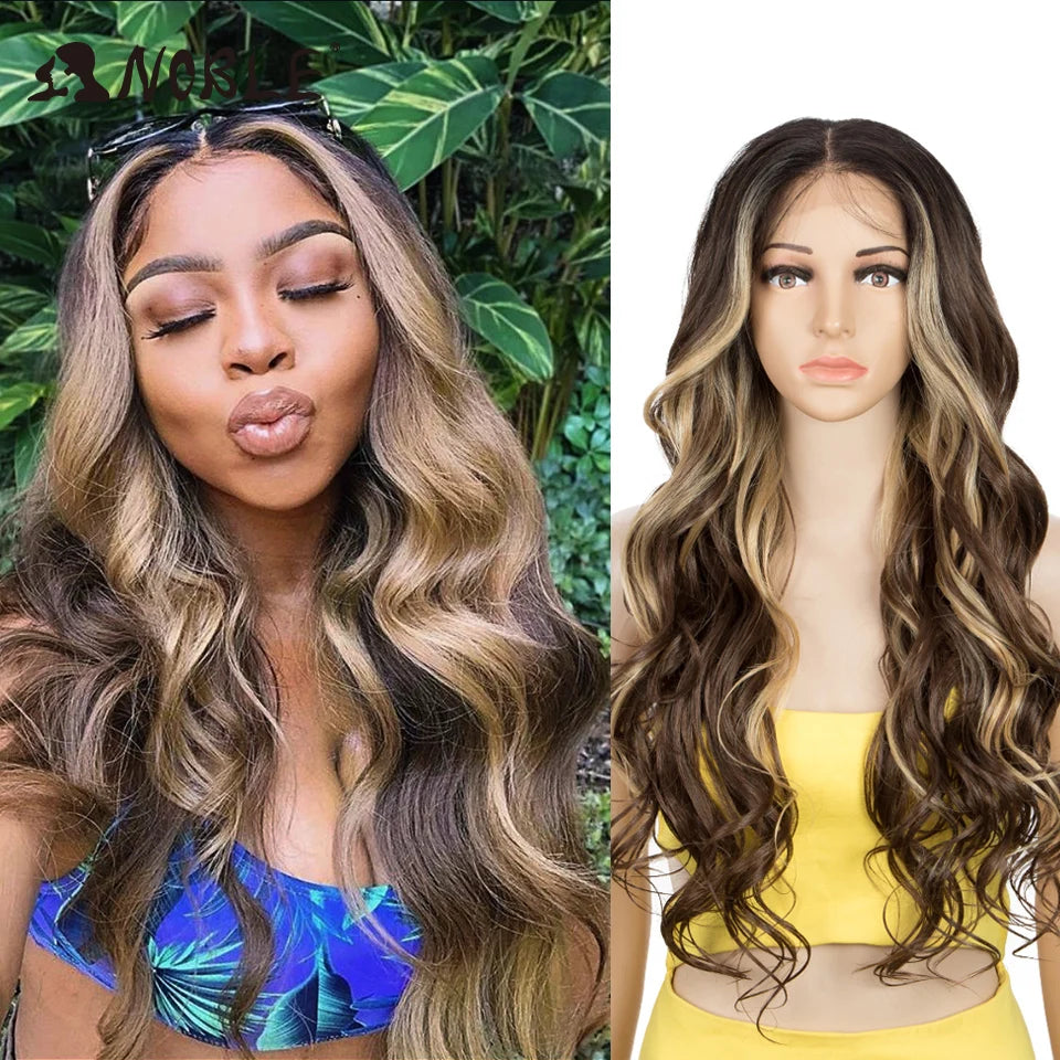 Noble Cosplay Lace Front Wig 30 Inch Lace  Long Wavy 360 0mbre Blonde Wig Red African American Synthetic Wigs For Black Women