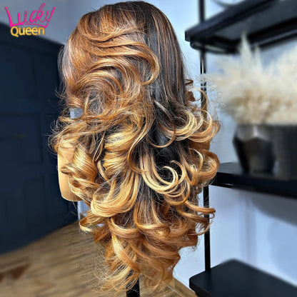 Human Hair 180% Ombre Blonde With Black 7X5 Glueless Transparent 13X6 Lace Frontal 5X5 Pre Plucked Wigs For Women 13X4 Body Wave