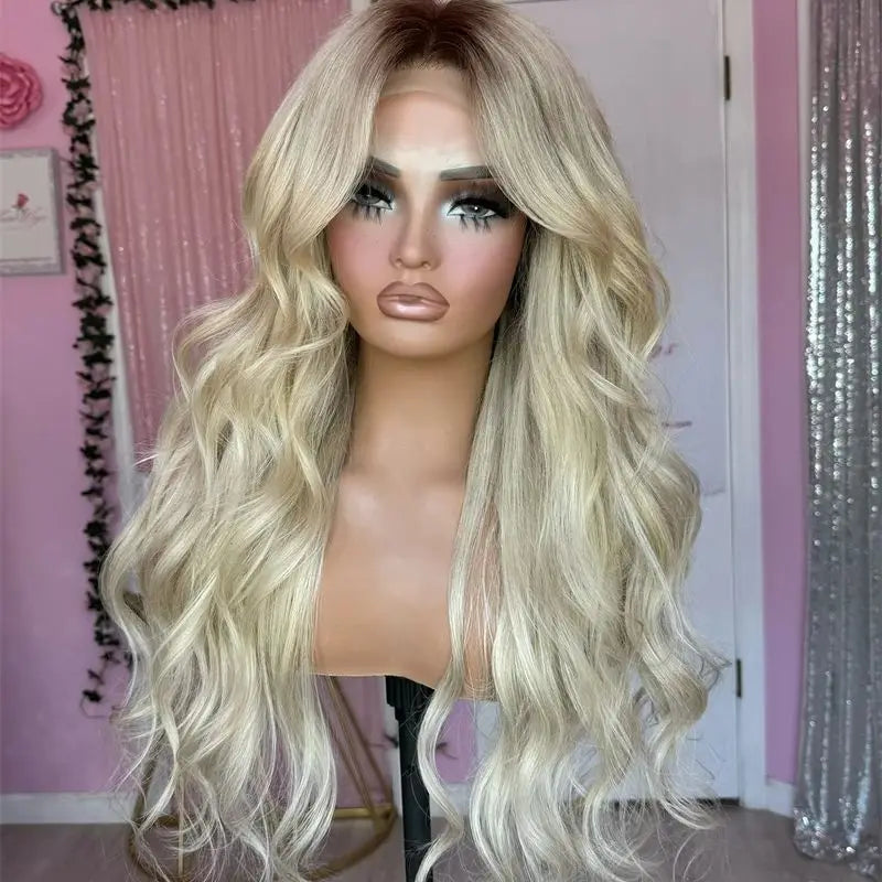 Lace Front Wig Long Wave Curly Women Wigs High Heat Protected Ombre Golden Blonde 13x4 Synthetic Wigs that look like human hair