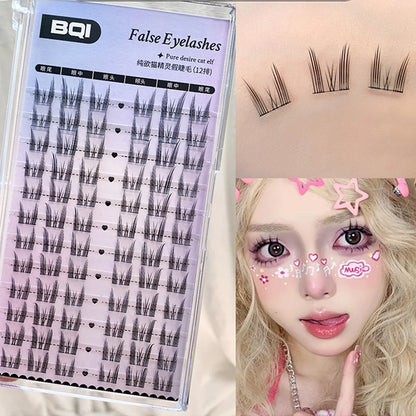 Cat Eye Individual Lashes Ultra-Large Wispy Thin Band Individual Cluster Lashes Kit for Self Application BQI Diy Lash Extensions